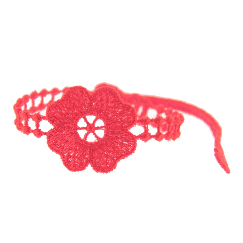 Missiu Lace Embroidered Lucky Bracelet-Camellia Peach - สร้อยข้อมือ - งานปัก สีแดง