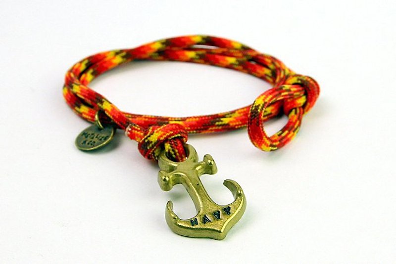 [METALIZE] Anchor with rope bracel three-ring umbrella rope bracelet-sea anchor-red and yellow camouflage (bronze) - สร้อยข้อมือ - โลหะ 
