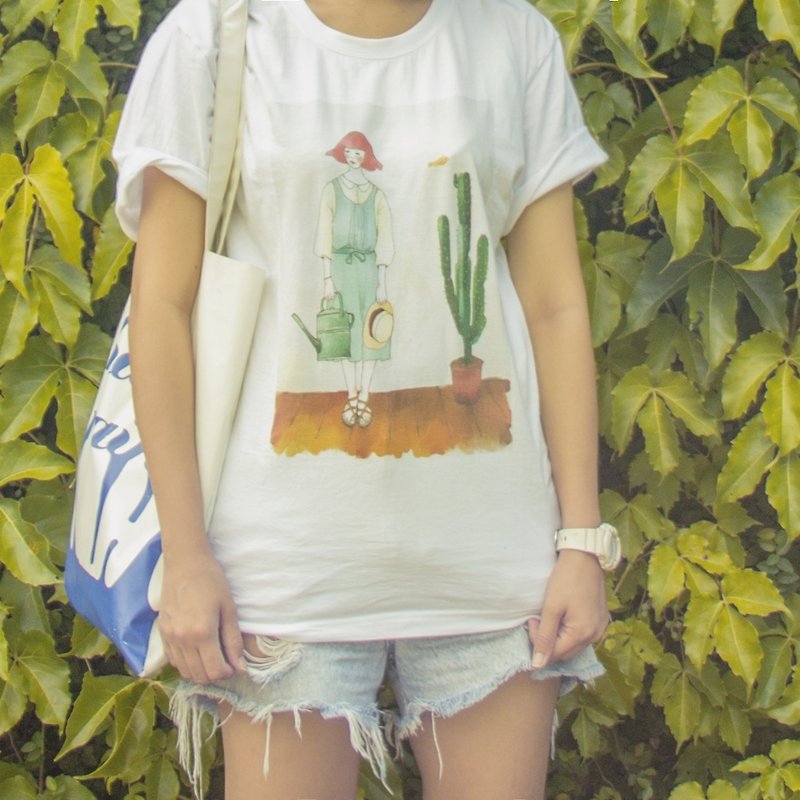 售完絕版 植物女孩 T恤上衣 - 女 T 恤 - 其他材質 綠色