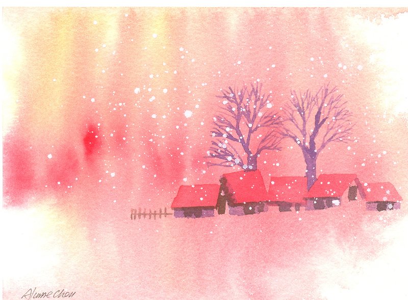 聖誕節「療癒系樹林系列1-80」水彩手繪限量版明信片/賀卡 - Cards & Postcards - Paper Red