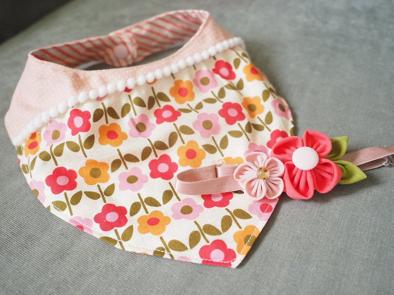 Handmade pink flower pattern baby bib and headband set - Bibs - Other Materials Pink