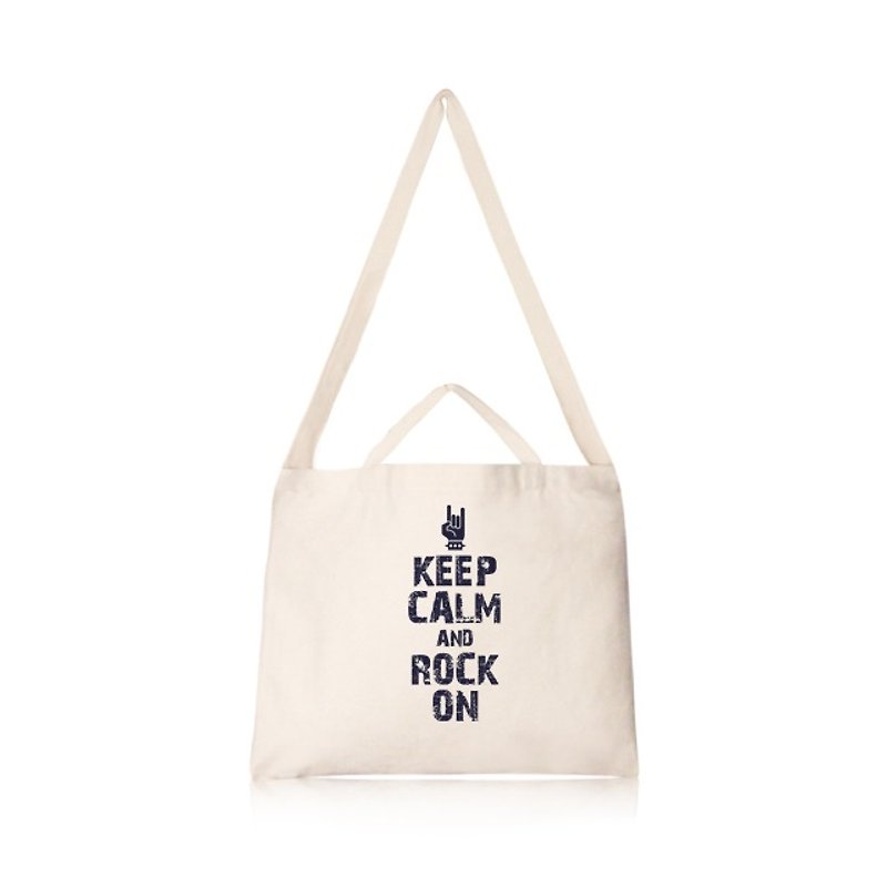 Keep Calm And Rock On 創風橫式帆布包 - 手拿包 - 其他材質 卡其色