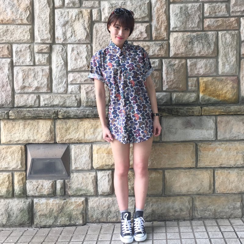 古著襯衫_/ 斑斕變形 / 印花 / 短袖 / 襯衫 / 男女皆可 - 男襯衫/休閒襯衫 - 其他材質 多色