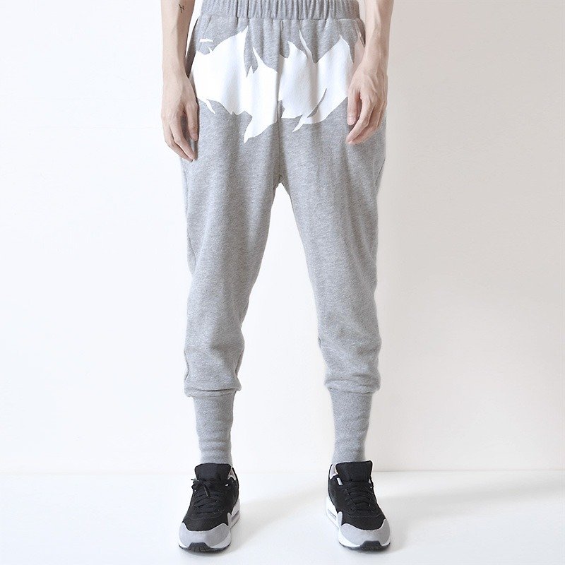 AFTER-Zigzag Printed Cotton Pants - กางเกงขายาว - ผ้าฝ้าย/ผ้าลินิน สีเทา