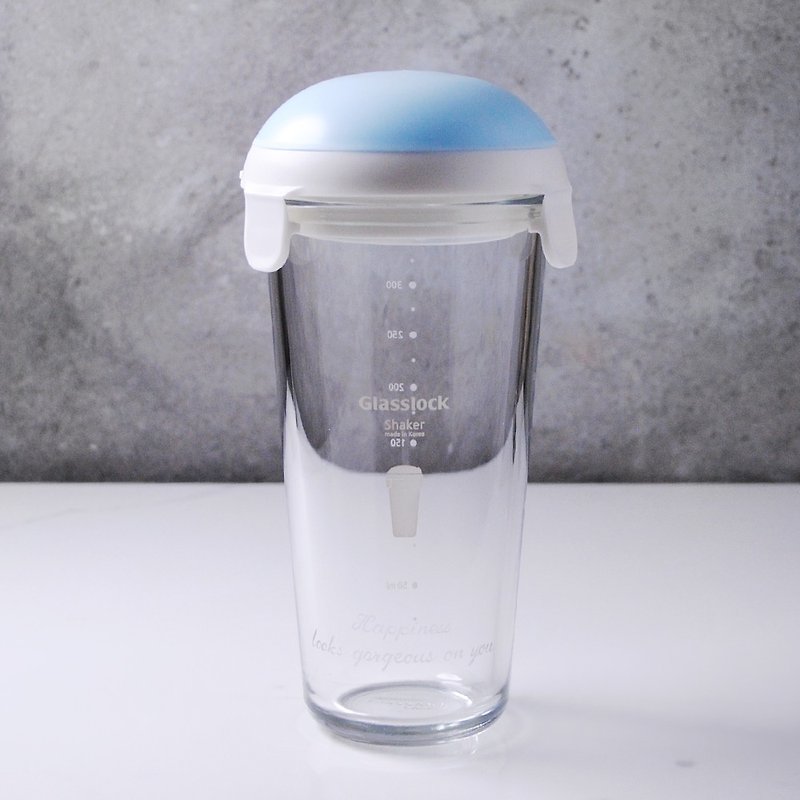 450cc【韓國Glasslock】(3色)SHAKER隨行搖搖杯 無毒玻璃隨行水瓶刻字 健康喝排毒水 - 水壺/水瓶 - 玻璃 藍色