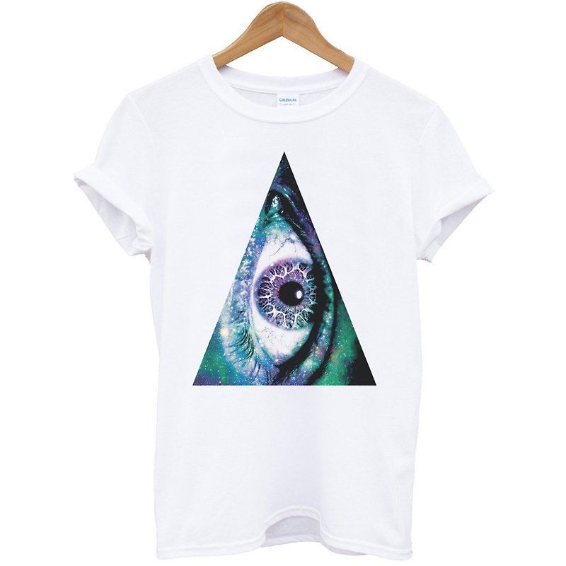 Triangle Eye-Galaxy Short Sleeve T-Shirt-White Triangle Eye Space Universe Affordable Fashion Design Homemade Milky Way Trendy Round Triangle - Men's T-Shirts & Tops - Other Materials White