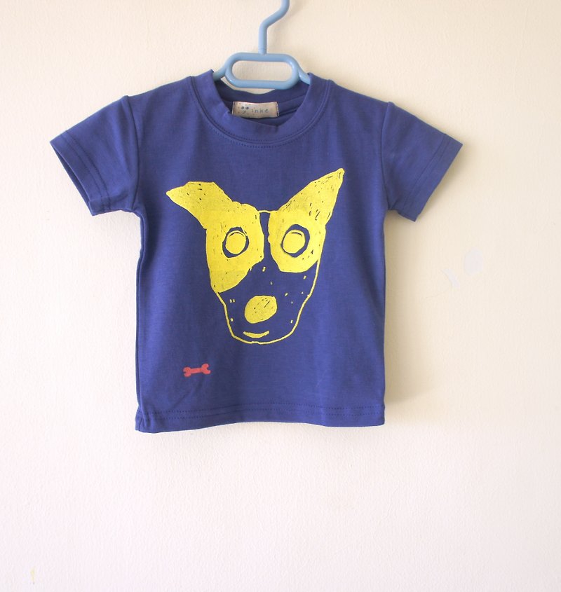 Draw a little kid happy ☆ masked Man / I Love Panda / Ding cat kids big bubble blue round neck elastic t-shirt - อื่นๆ - ผ้าฝ้าย/ผ้าลินิน สีน้ำเงิน