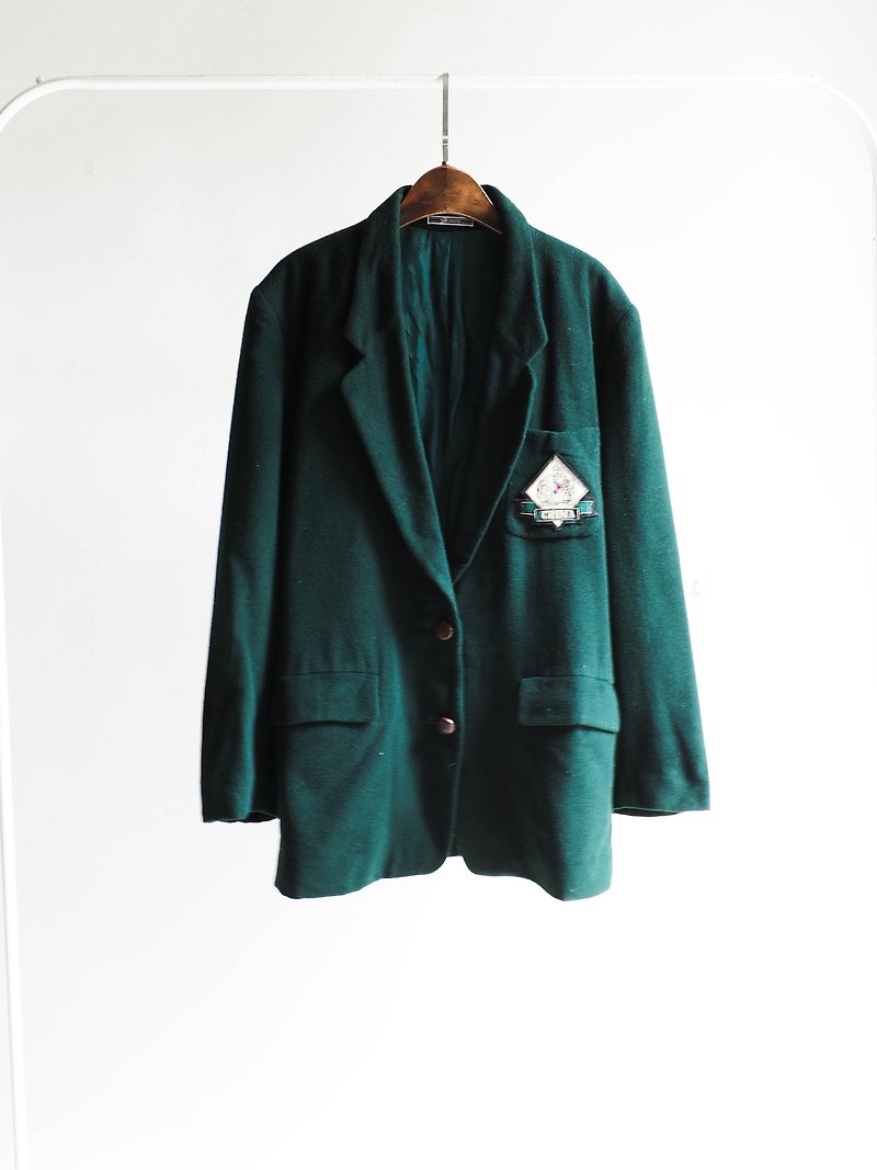 River Water Mountain - Yuko's Dark Green Girl Love Time Sheep Antique Fur Coat Blazer - เสื้อสูท/เสื้อคลุมยาว - ขนแกะ สีเขียว