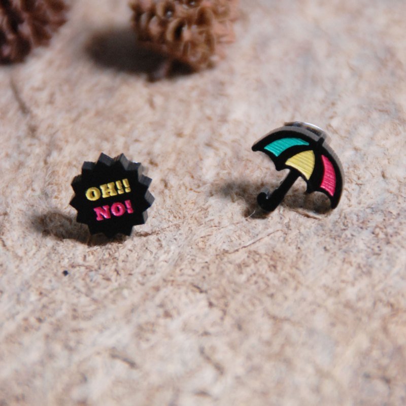 OH!NO!!☂☂☂別再下雨了/抗過敏鋼針/無洞少女可改夾式 - Earrings & Clip-ons - Plastic Multicolor