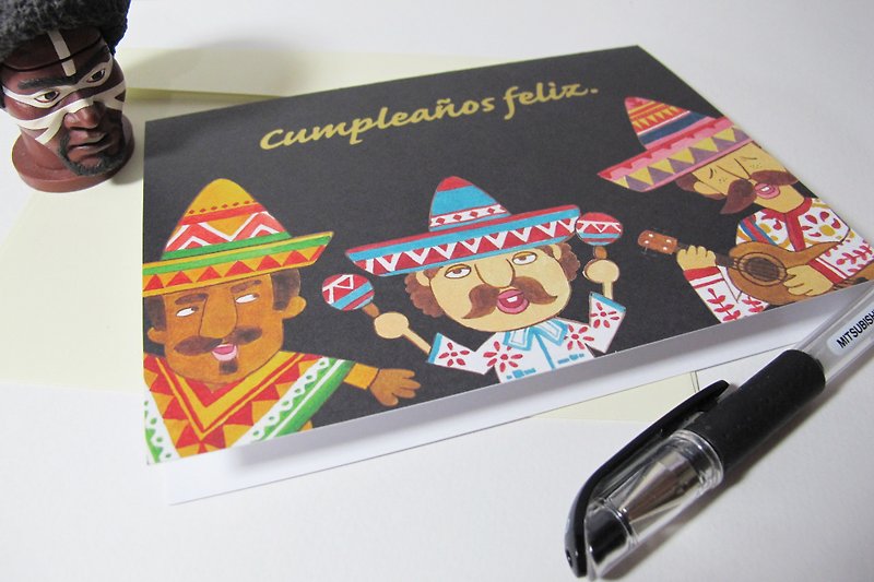 Panda grocery store-Mexican's hot stamping birthday card - การ์ด/โปสการ์ด - กระดาษ สีดำ