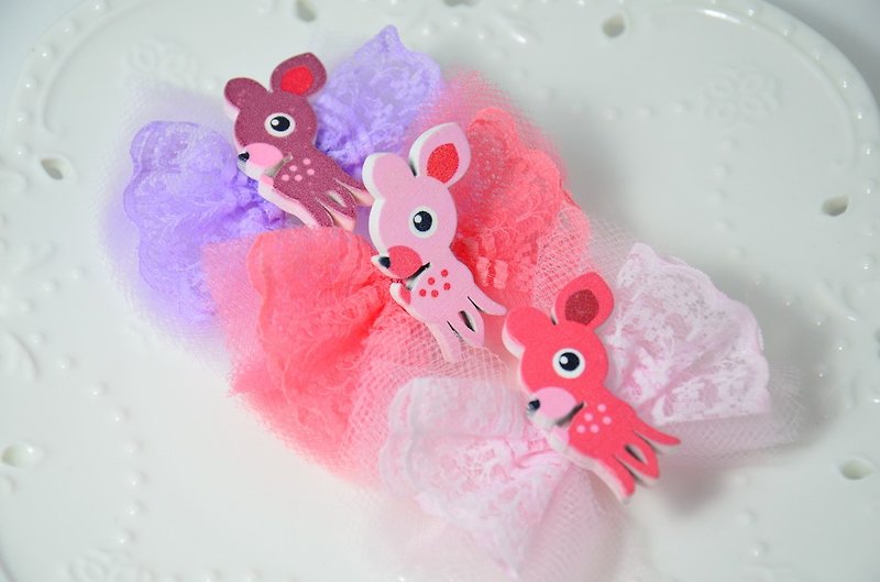 小鹿Bambi蕾絲蝴蝶結 - 圍兜/口水巾 - 其他材質 粉紅色