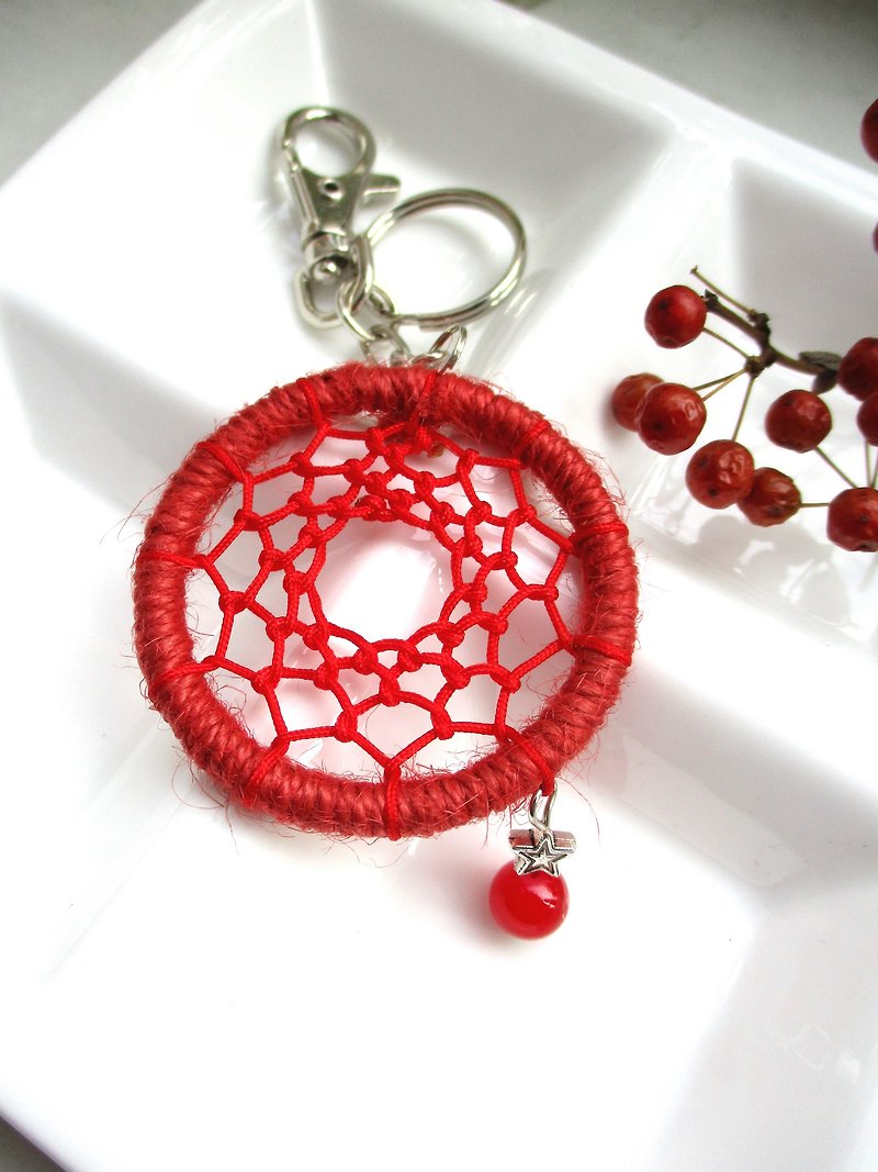 小風箏-捕夢網鑰匙圈-紅 - 鑰匙圈/鑰匙包 - 其他材質 紅色