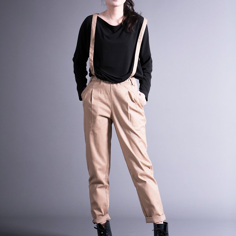 SUMI Classic Peg-top vintage sling khaki pants _4AF701_ - กางเกงขายาว - ผ้าฝ้าย/ผ้าลินิน สีนำ้ตาล