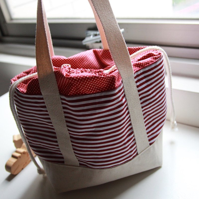Lunch bag, Lunch tote, Camping picnic bags, Red Navy, Red Horizontal stripes - Other - Other Materials Red