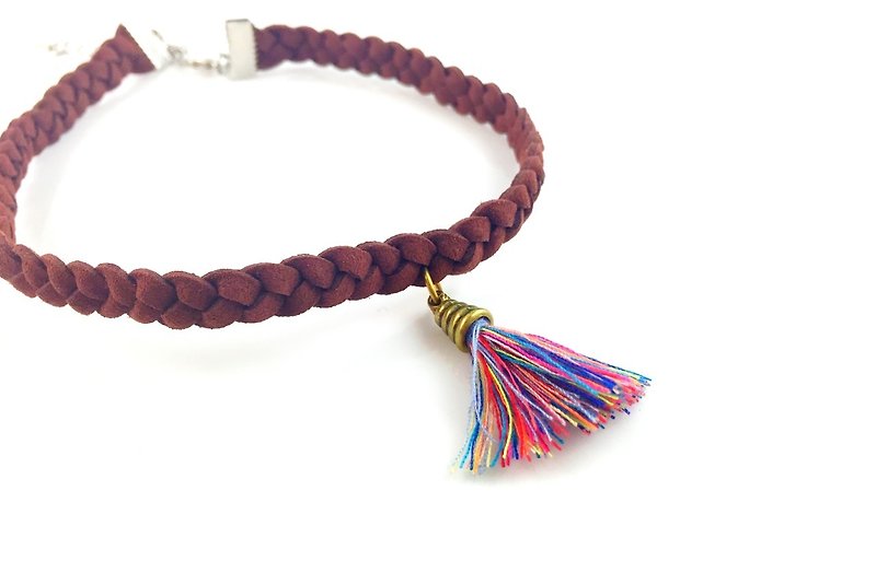 "Brown twist necklace - color tassels" - Necklaces - Genuine Leather Brown