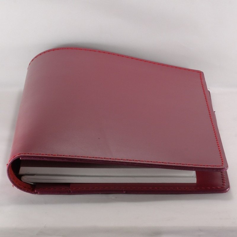 Handmade Leather A5 Notebook Book Cover Burgundy Leather Case-Free Customized Branding - สมุดบันทึก/สมุดปฏิทิน - หนังแท้ สีแดง