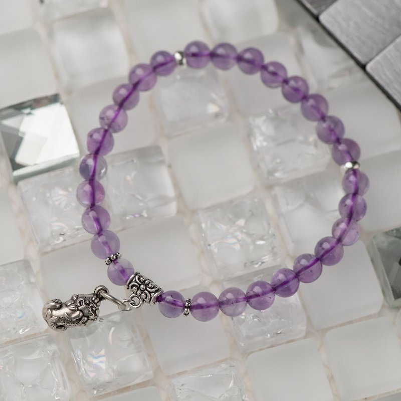 Lucky. Pixiu Lucky Bracelet Charm. 6mm amethyst bracelet. - Bracelets - Crystal Purple