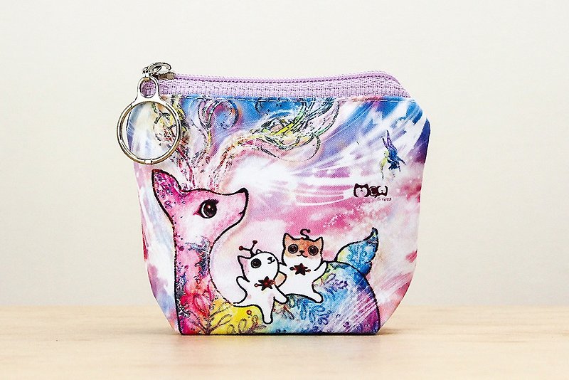 Good meow small purse - colorful snowflake deer - Coin Purses - Other Materials Pink