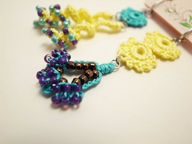 Crochet Lace Jewelry (Style 8-b) Clip Earrings - Earrings & Clip-ons - Cotton & Hemp Multicolor