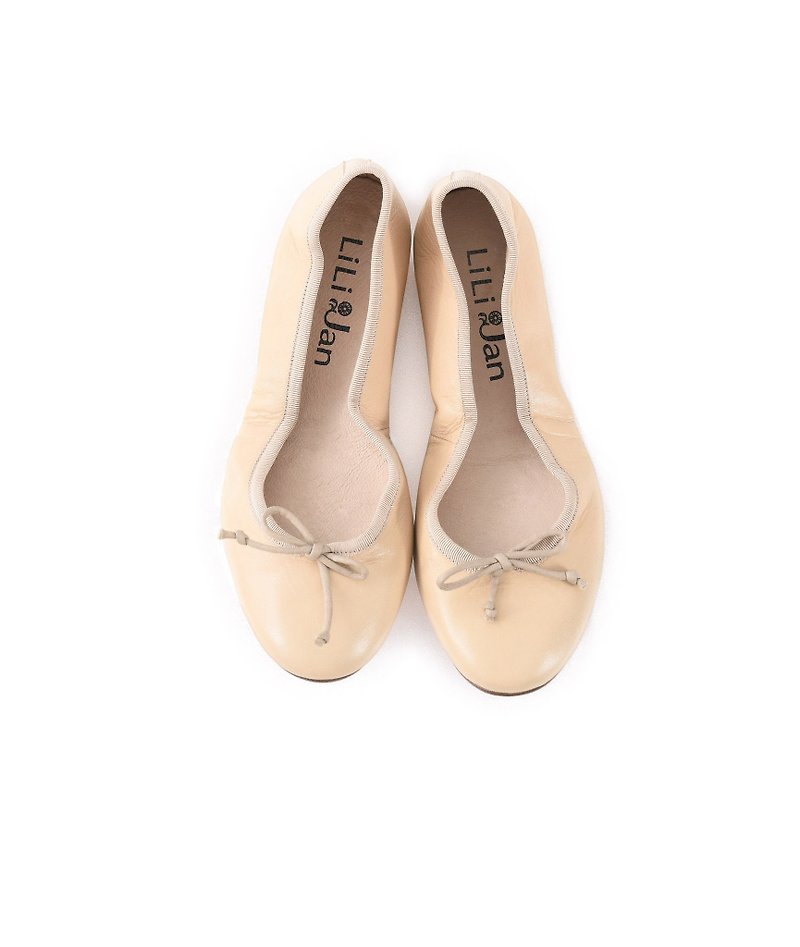 [French yearning] leather folding ballet shoes - creamy nude - Mary Jane Shoes & Ballet Shoes - Genuine Leather Gold