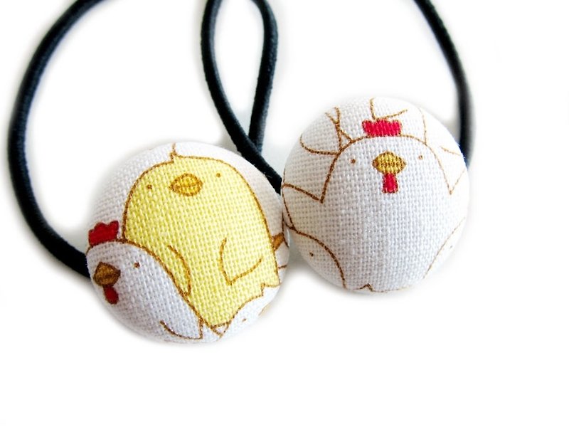 Children's hair accessories hand-made cloth bag button hair bundle hair ring rooster hen elastic band hair ring a set of two - Hair Accessories - Other Materials Yellow