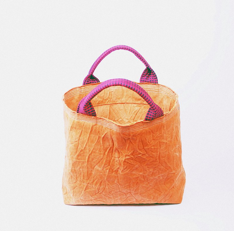 Do not trim. Wrinkled cloth. bag - กระเป๋าถือ - ผ้าฝ้าย/ผ้าลินิน สีส้ม