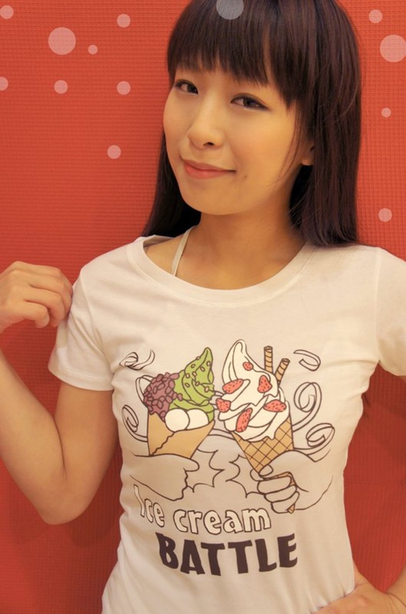 冰淇淋 T-shirt　白色 - 女 T 恤 - 棉．麻 白色