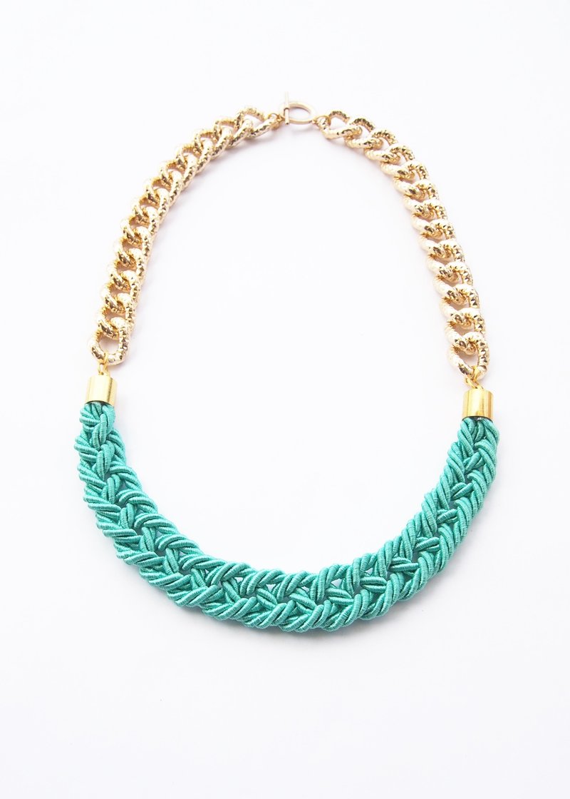 Mint rope necklace with gold plated chain. - 項鍊 - 其他材質 綠色