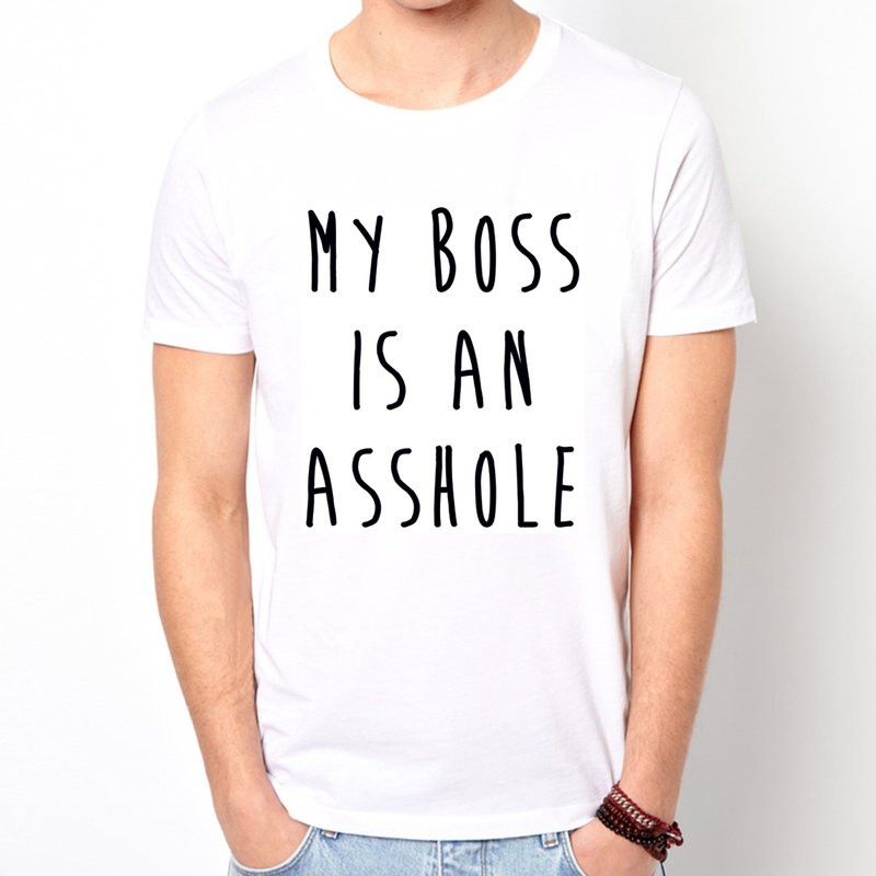 MY BOSS IS AN ASSHOLE短袖T恤-2色 我的老闆是混x 文字 設計 趣味 - 男 T 恤 - 其他材質 多色