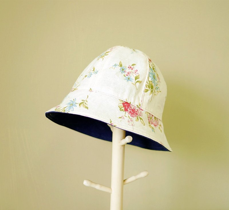 (布料限定)[小旅行] 雙面漁夫帽 - 田園早茶/丹寧深藍 - 帽子 - 其他材質 白色