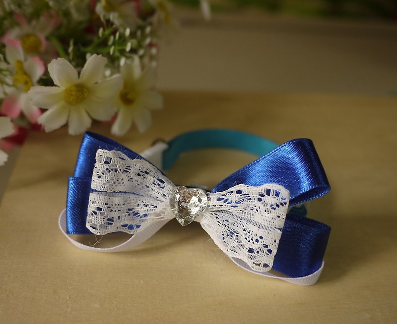 [Sapphire Blue] Safety Pet Collar x Small Lace Heart-shaped Cat/Dog/Neckband/Bow Tie/Tweet ♥Cherry Pudding♥