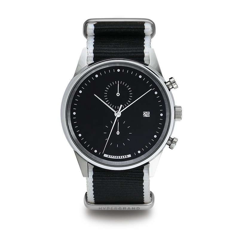 HYPERGRAND - Chrono Silver Black Straight Jacquard Mono Cold Steel Chrono - silver and black dial watch black and white twill - นาฬิกาผู้หญิง - กระดาษ สีดำ