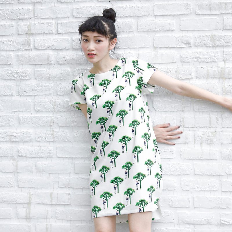 White Shift Dress // Man and The Whispering Tree - One Piece Dresses - Other Materials Green