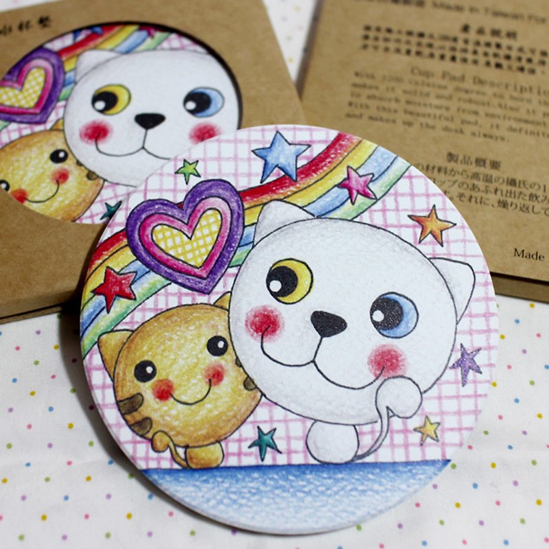 Ceramic Absorbent Coaster_(Cat Couple) - Coasters - Other Materials Multicolor