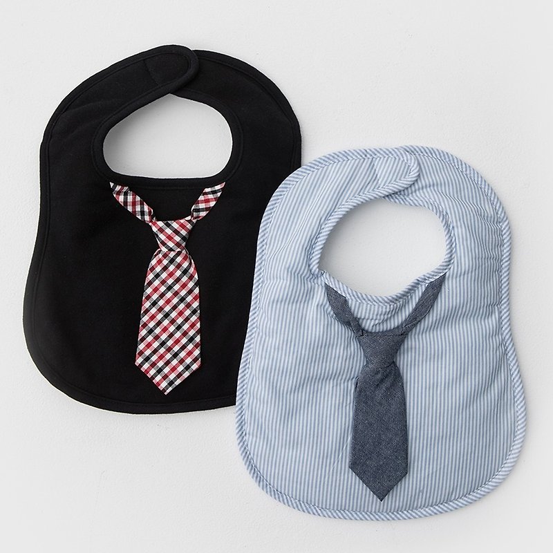 American Frenchie MC Baby Gift Box - Handsome Tie Bib 2 Piece Set - ผ้ากันเปื้อน - ผ้าฝ้าย/ผ้าลินิน สีน้ำเงิน