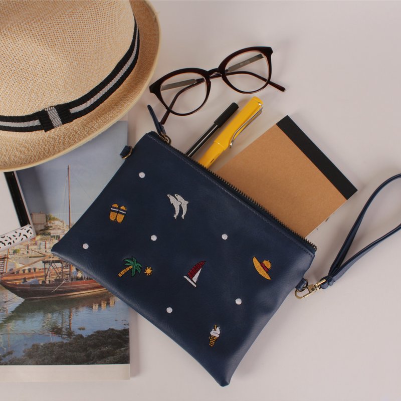 mini BEACHGOER bag - 暗藍色 - 側背包/斜背包 - 繡線 藍色