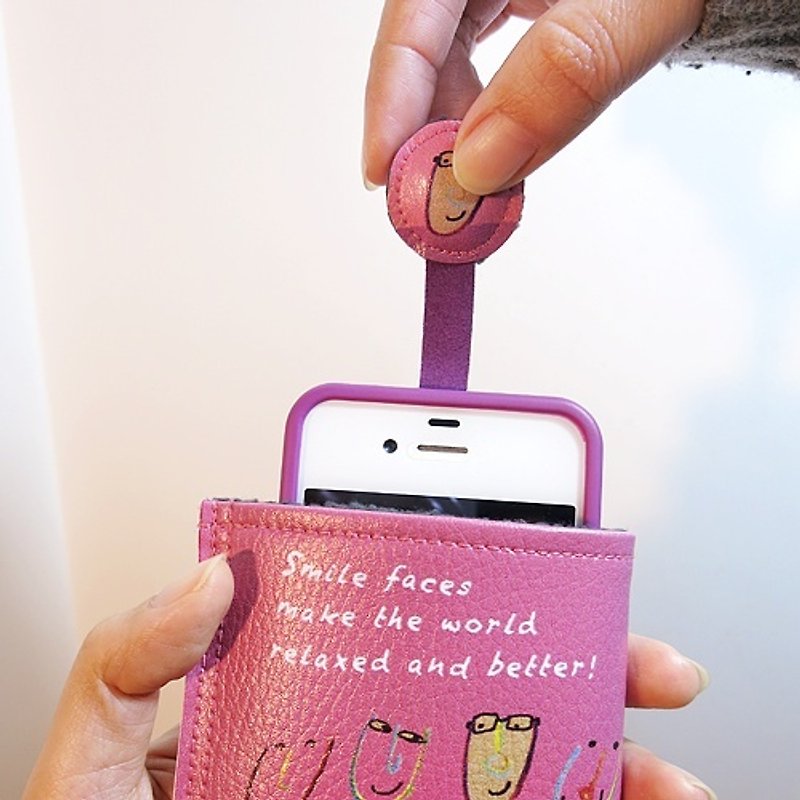 【出清品】手機袋/卡包 畫話北歐 笑臉人 - 手機殼/手機套 - 人造皮革 粉紅色