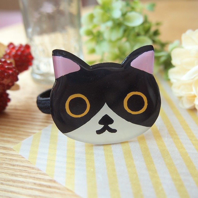 Meow原創手作黑白色大面貓貓髮圈 - 髮飾 - 塑膠 黑色