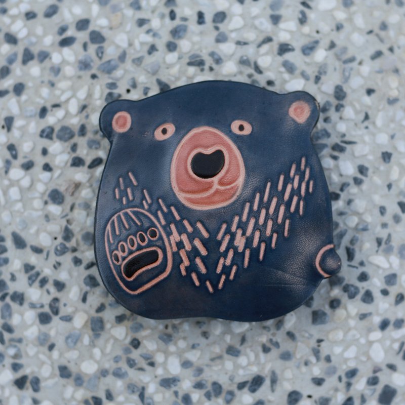 coin box-gray bear-fair trade - กระเป๋าใส่เหรียญ - หนังแท้ สีเทา