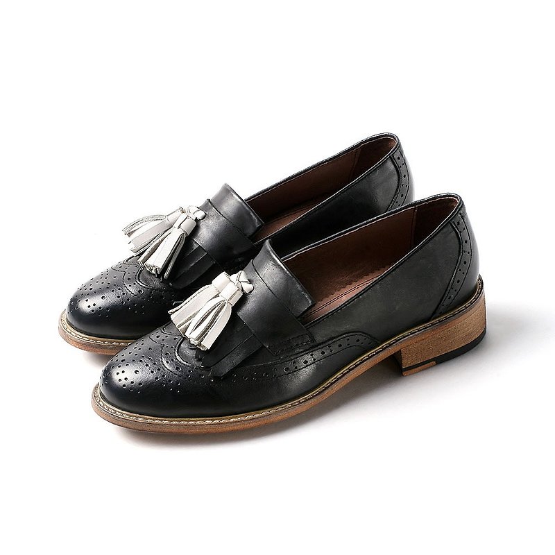e cho Neutral retro tassel shoes ec26 black x white - Women's Casual Shoes - Genuine Leather Black