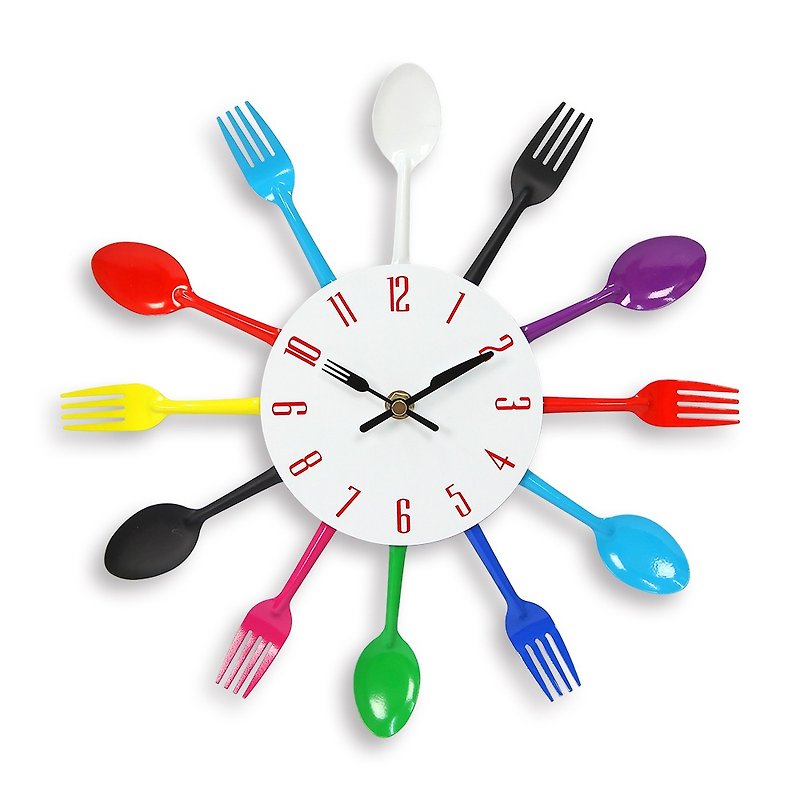 iINDOORS 彩虹餐具靜音時鐘 掛鐘 鐵鐘 設計 刀叉 湯匙 餐廳裝飾 - 時鐘/鬧鐘 - 其他金屬 多色