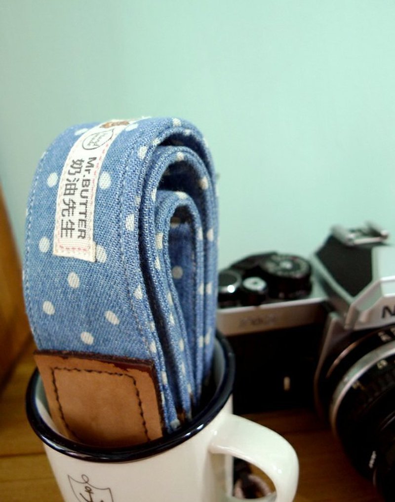 相機背帶。 牛仔水玉點點 純棉手製 - 相機背帶 - 其他材質 藍色