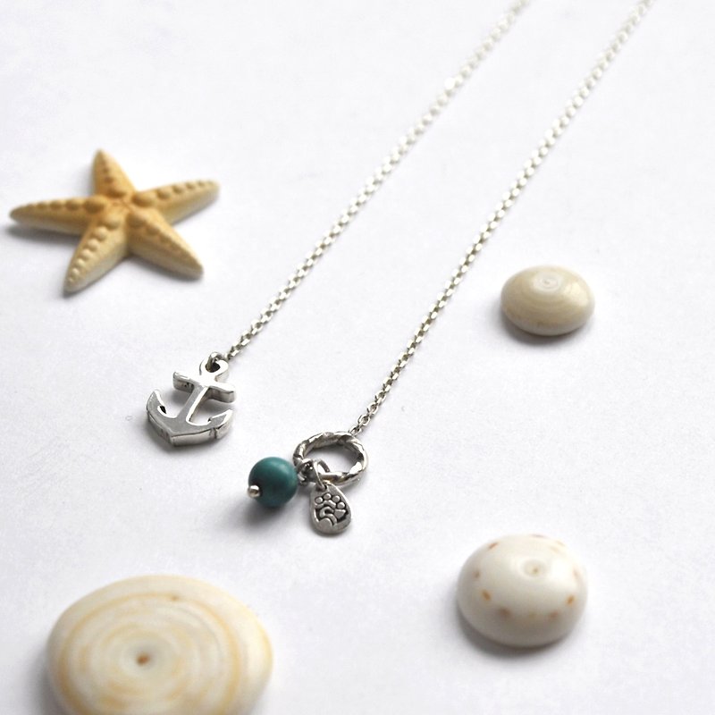Fresh summer anchor necklace sterling silver - สร้อยคอ - เงินแท้ สีเทา