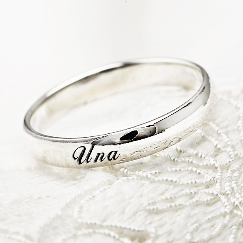 4mm curved engraving ring English/text/name customized 925 sterling silver ring - General Rings - Sterling Silver White