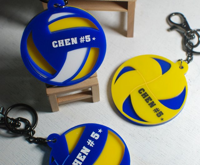 Volleyball Key Ring Custom Blue Yellow And White Style Engraved Name School Name Back Number Anniversary Graduation Gift Shop Miss J Original Design Keychains Pinkoi