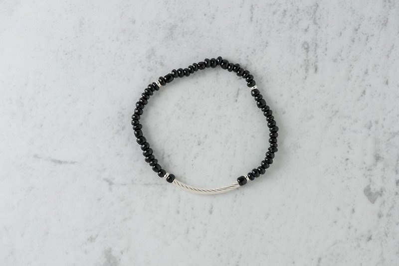 night. Ink black colored glaze bracelets. c section. Spiral silver tube. - Bracelets - Other Materials Black