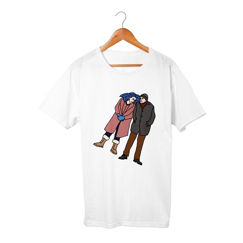 Joel & Clementine T-shirt - เสื้อฮู้ด - ผ้าฝ้าย/ผ้าลินิน ขาว