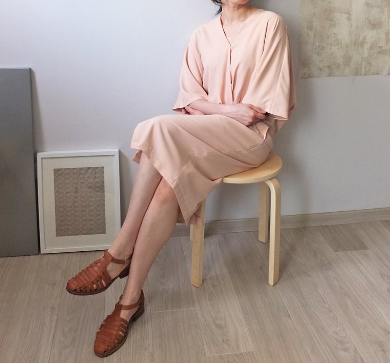Honey pink kimono collar contemporary style dress - One Piece Dresses - Other Materials 
