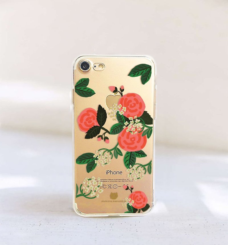 玫瑰花與滿天星手機殼iPhone XS MAX Samsung s9 plus免費刻字 - 手機殼/手機套 - 塑膠 紅色