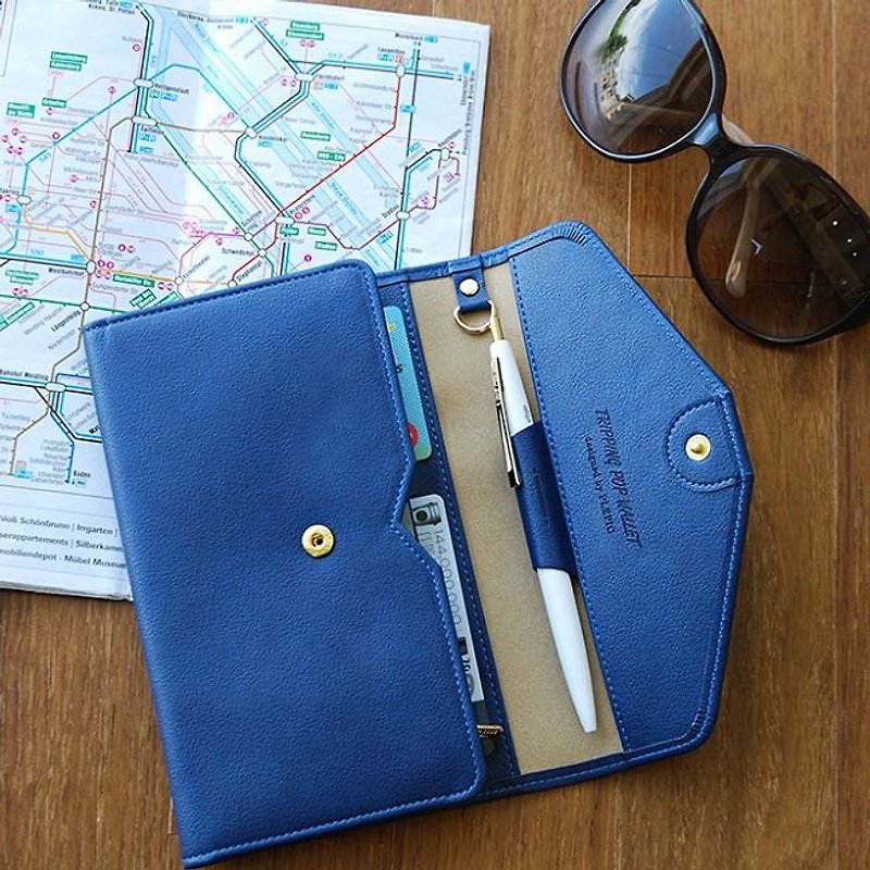 Plepic-經典旅程護照皮夾-海軍深藍,PPC92306 - 護照套 - 人造皮革 藍色